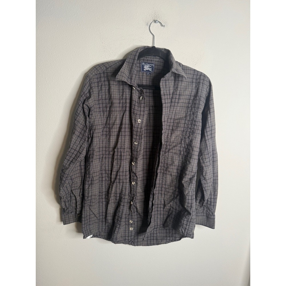 Burberry Plaid Long Sleeve Button Up Shirt Men's Small Cotton Wool Blend Fabric
